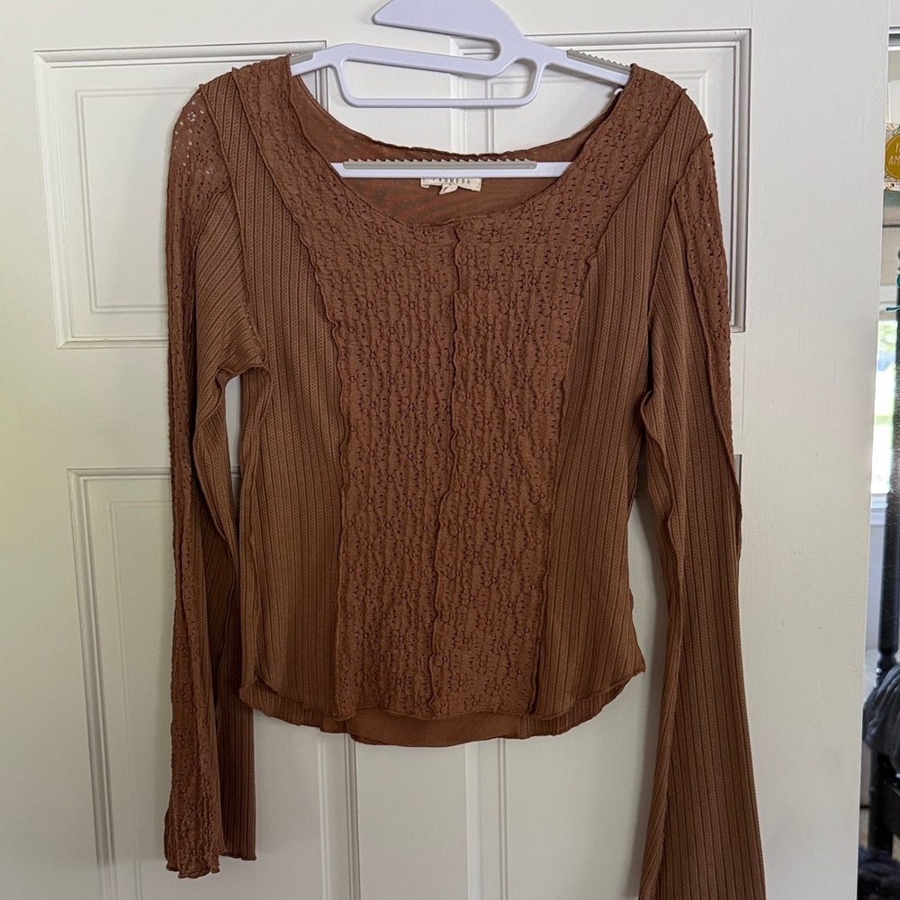 Promesa Brown Lace Detail Blouse